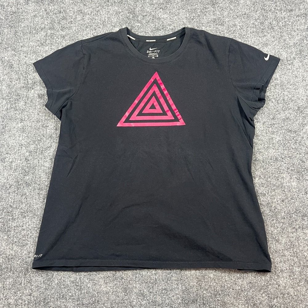Nike Dri Fit Running Top Womens XL Black Cotton Triangle Logo Moisture Wicking